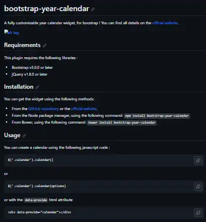 Download web tool or web app bootstrap-year-calendar
