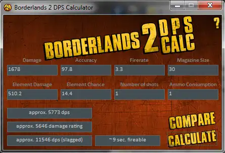 Pobierz narzędzie internetowe lub aplikację internetową Borderlands 2 DPS Calculator, aby działać w systemie Windows online za pośrednictwem systemu Linux online