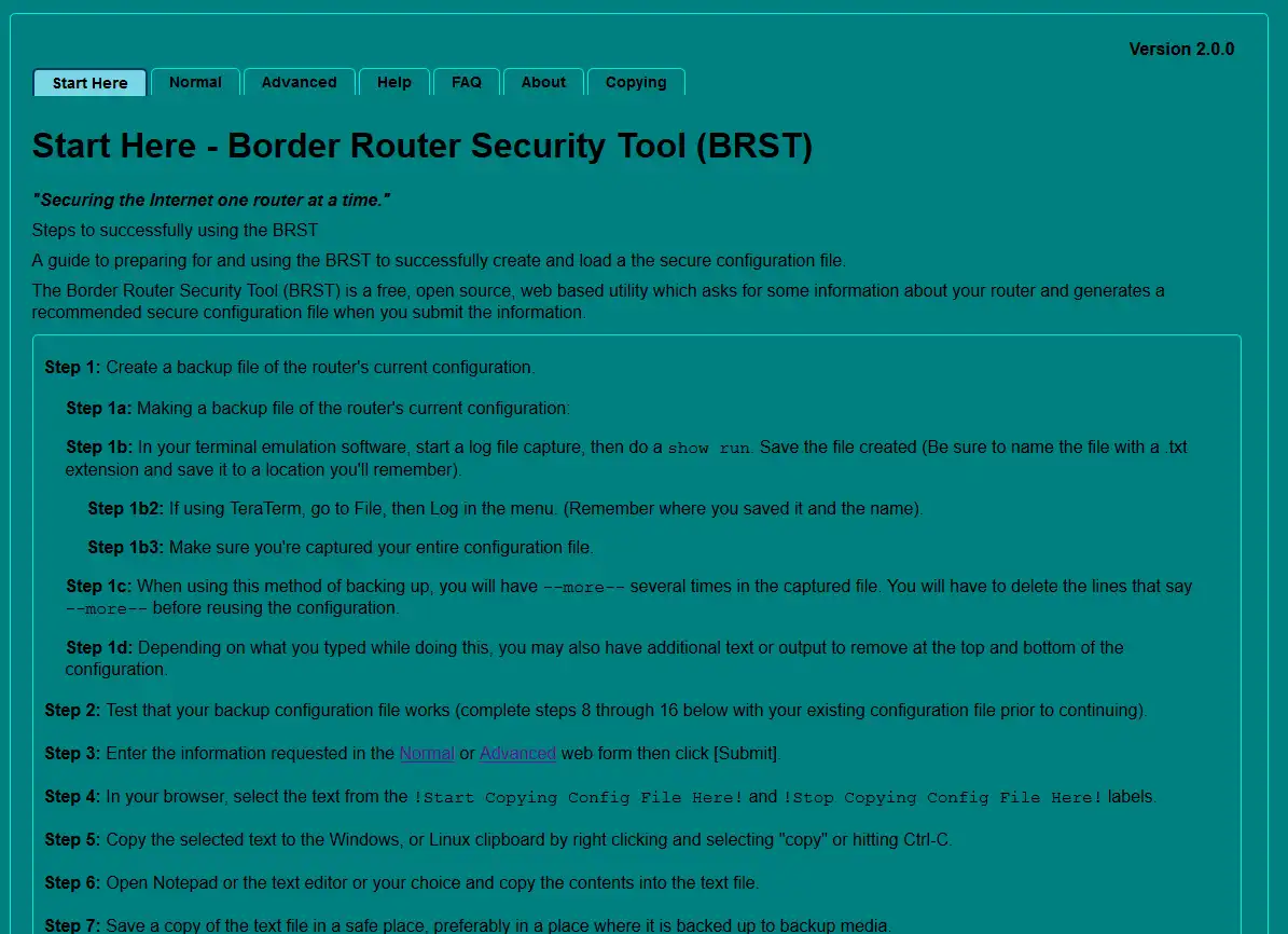 Descargue la herramienta web o la aplicación web BRST - Border Router Security Tool