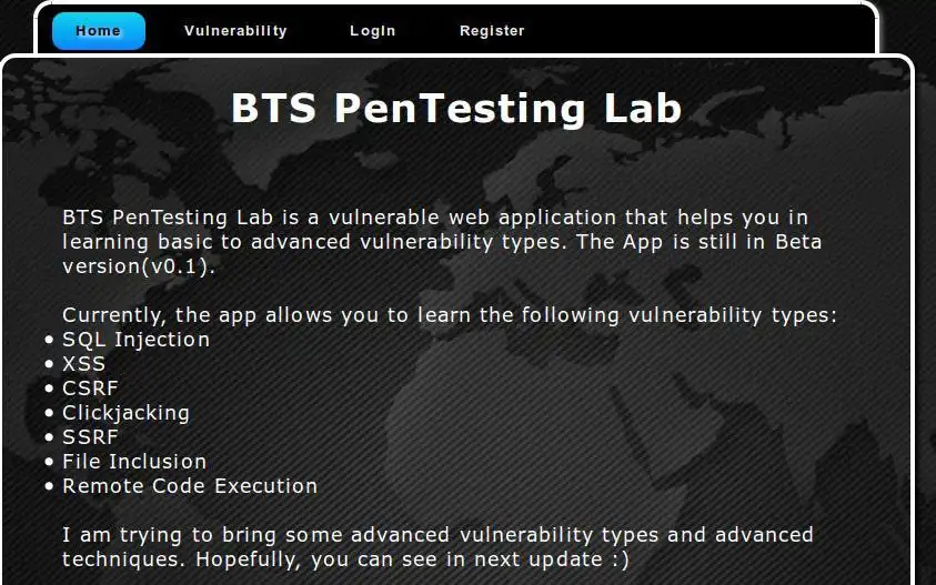 WebツールまたはWebアプリをダウンロードするBTSPentesting Lab