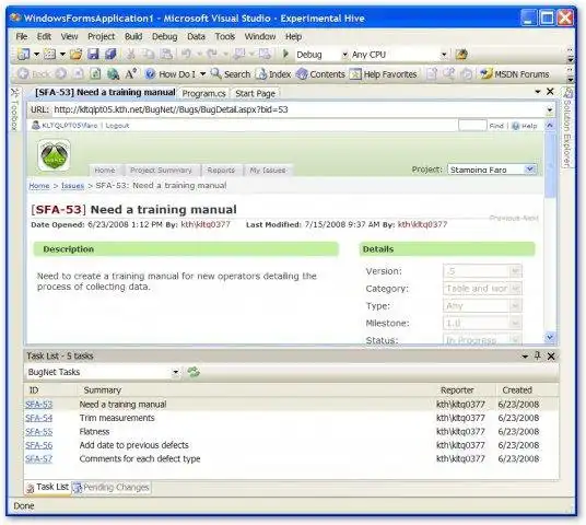 Download de webtool of webapp BugNet Task Pane