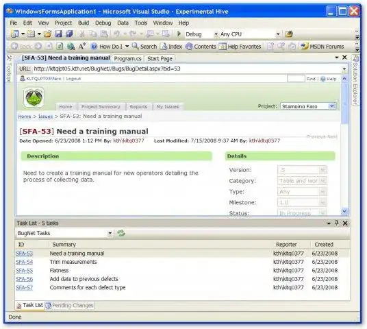 Download web tool or web app BugNet Task Pane