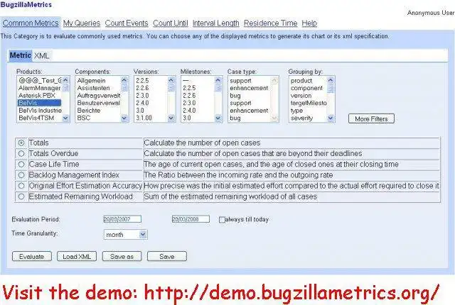 웹 도구 또는 웹 앱 BugzillaMetrics 다운로드