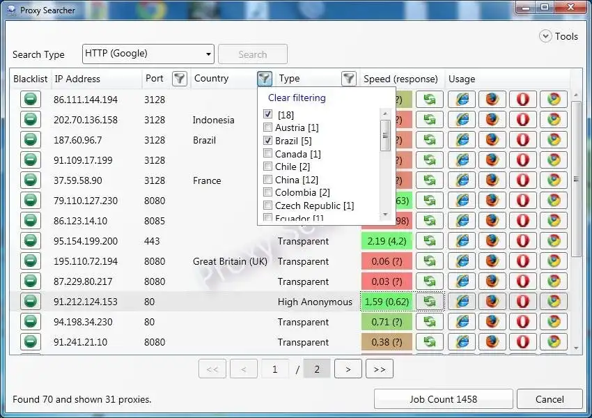 Descărcați instrumentul web sau aplicația web Burds Proxy Searcher