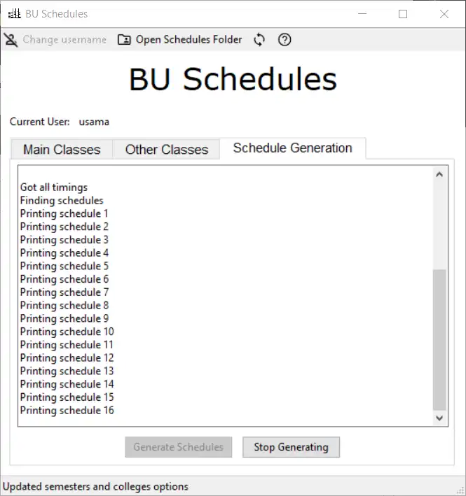 Download web tool or web app BU Schedules