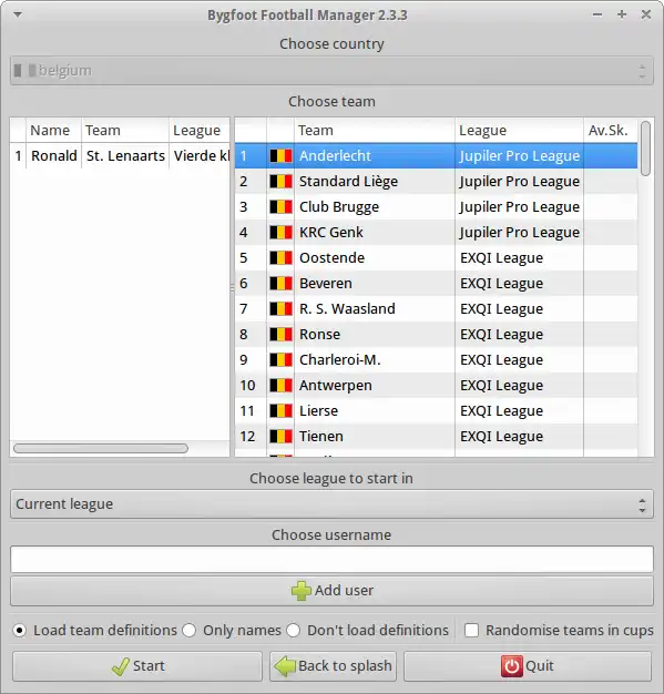 Pobierz narzędzie internetowe lub aplikację internetową Bygfoot Football Manager, aby działać online w systemie Windows przez Internet w systemie Linux
