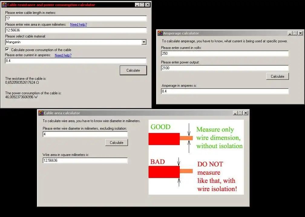 Download web tool or web app CableCALC