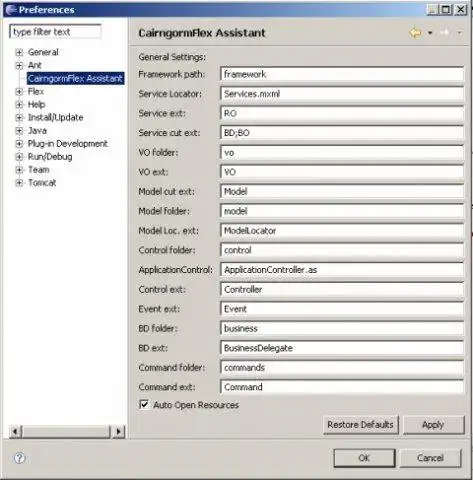 Laden Sie das Webtool oder die Web-App CairngormFlex Assistant herunter