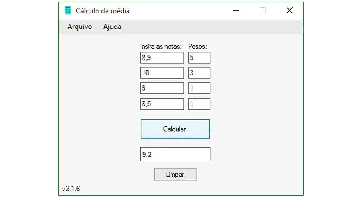 Download web tool or web app Calcular média das notas