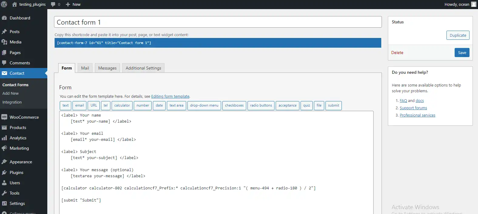 Téléchargez un outil Web ou une application Web Calcul pour le formulaire de contact 7