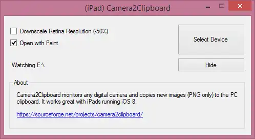 ดาวน์โหลดเครื่องมือเว็บหรือเว็บแอป Camera2Clipboard