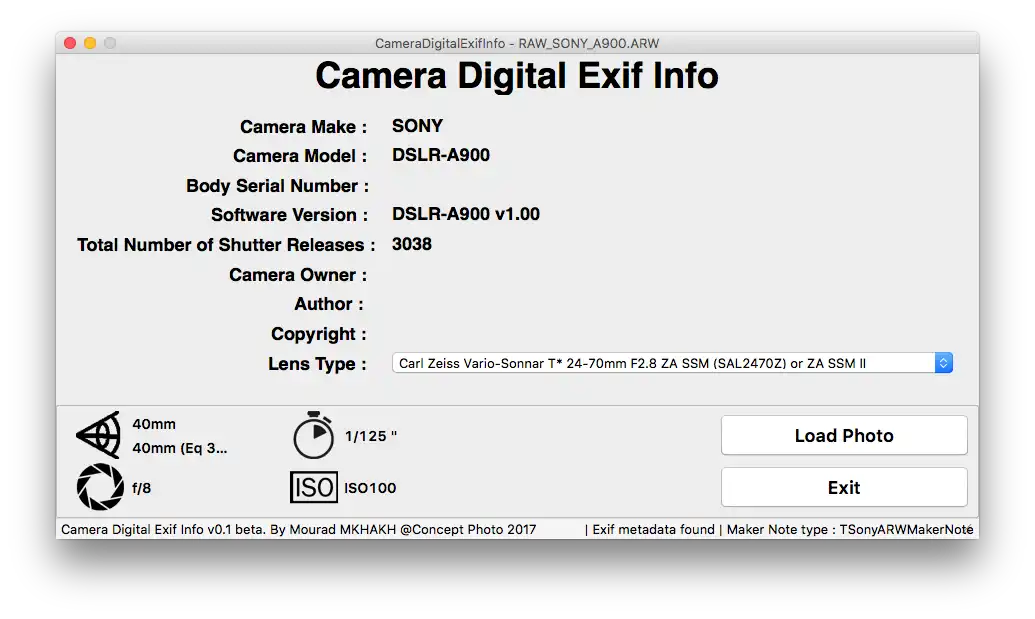 Unduh alat web atau aplikasi web Camera Digital Exif Info