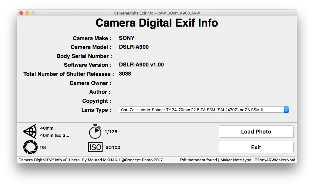 Download web tool or web app Camera Digital Exif Info