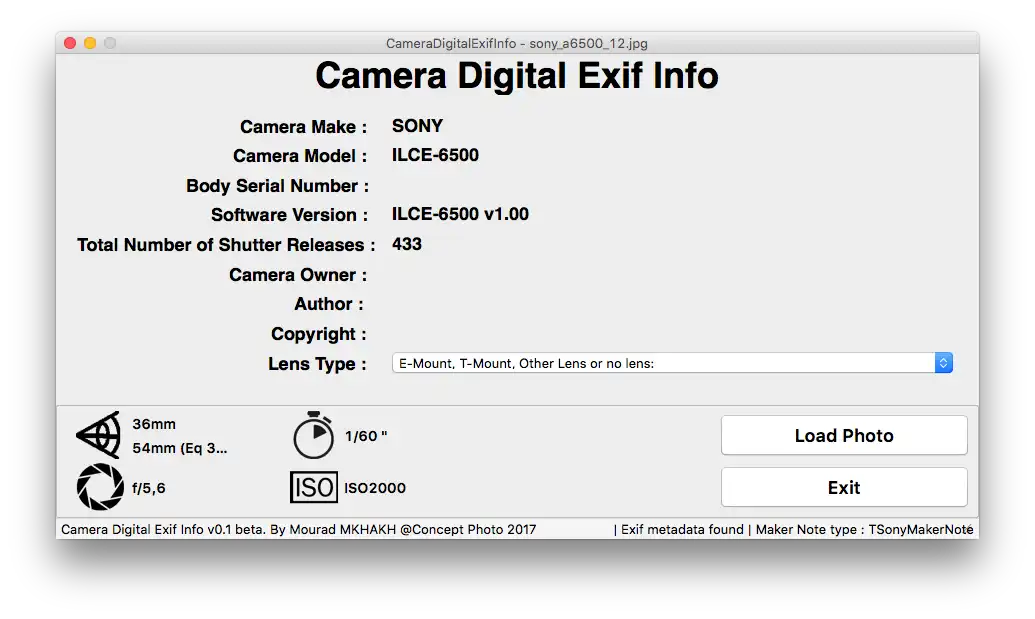 Mag-download ng web tool o web app Camera Digital Exif Info