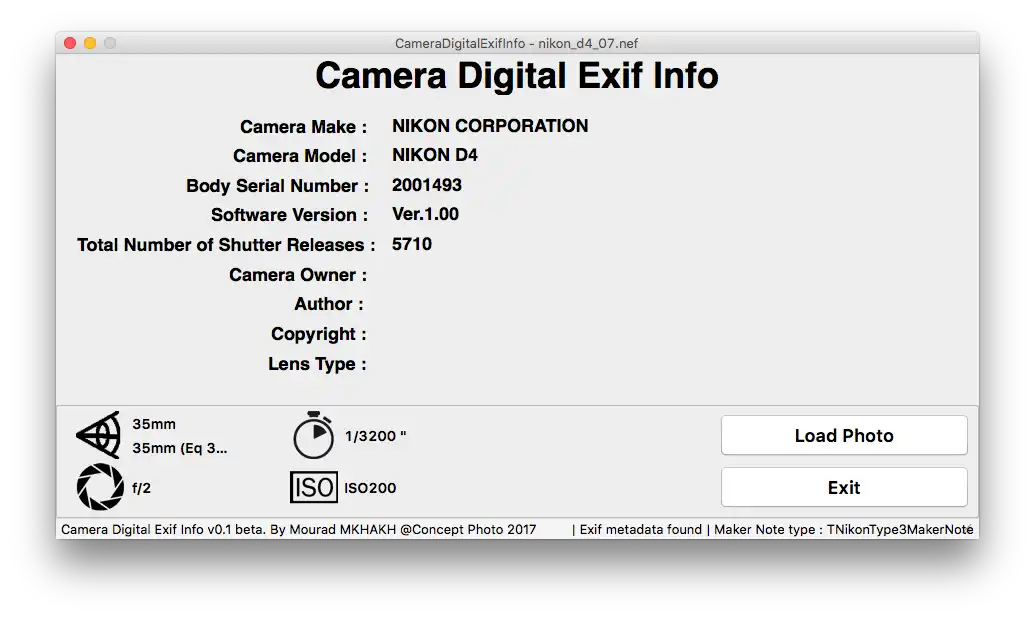 Scarica lo strumento web o l'app web Camera Digital Exif Info