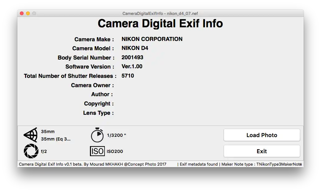 Laden Sie das Web-Tool oder die Web-App Camera Digital Exif Info herunter