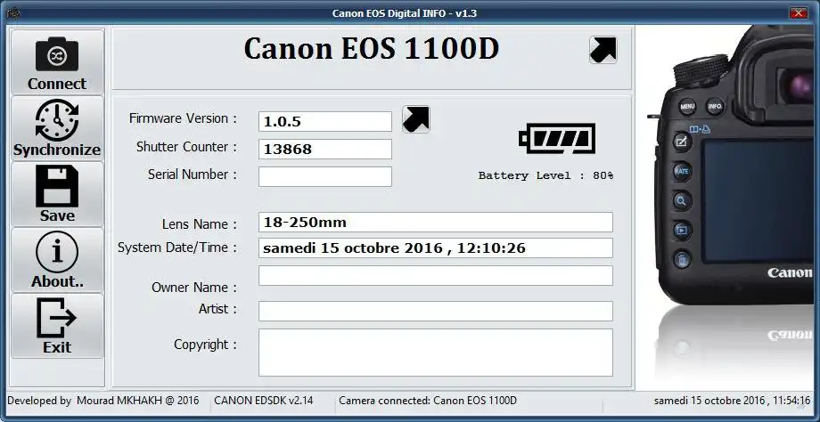 Web-Tool oder Web-App herunterladen Canon EOS DIGITAL Info