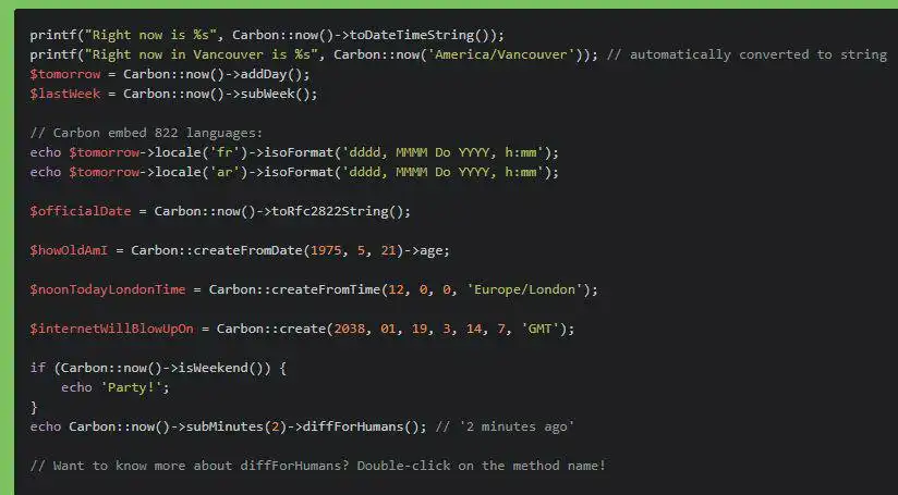 Mag-download ng web tool o web app na Carbon para sa DateTime