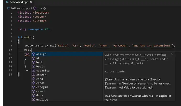 Scarica lo strumento Web o l'app Web C/C++ per Visual Studio Code