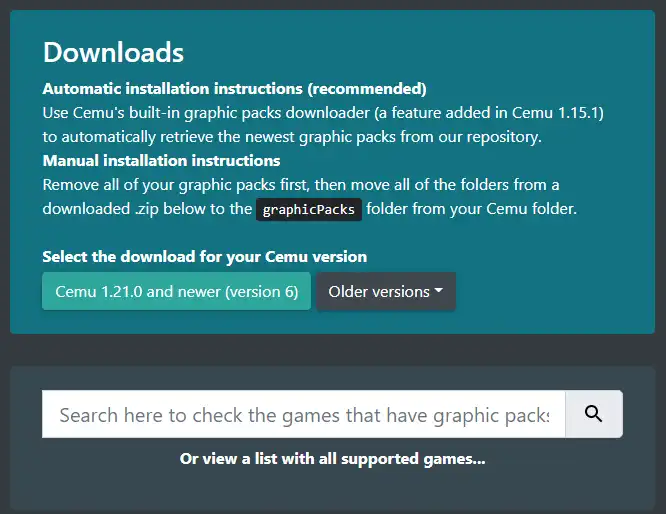 Web ツールまたは Web アプリをダウンロード Cemu Graphic Packs