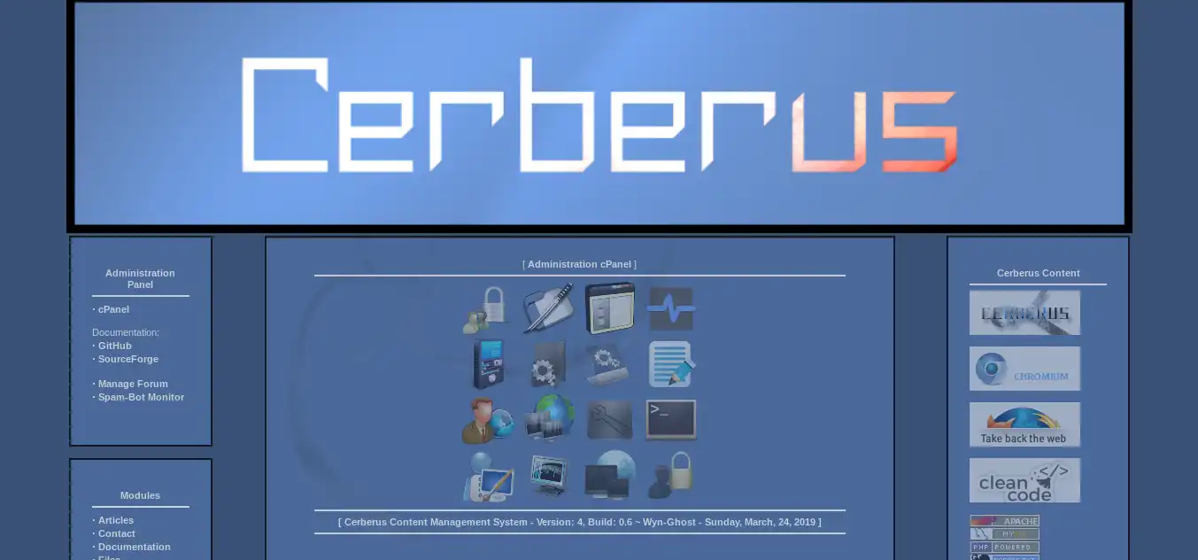 הורד כלי אינטרנט או אפליקציית אינטרנט Cerberus Content Management System
