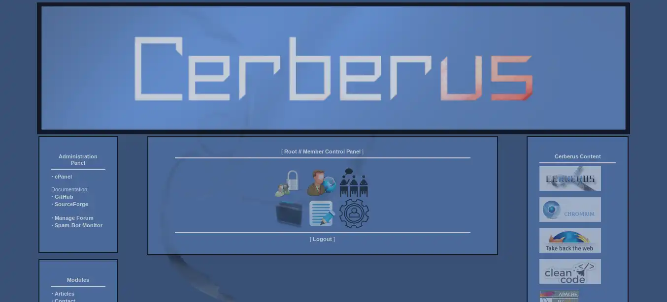 വെബ് ടൂൾ അല്ലെങ്കിൽ വെബ് ആപ്പ് Cerberus Content Management System ഡൗൺലോഡ് ചെയ്യുക
