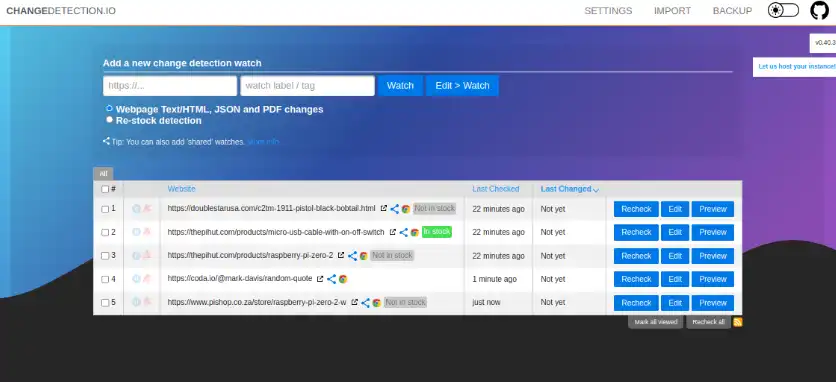 Mag-download ng web tool o web app na changeetection.io