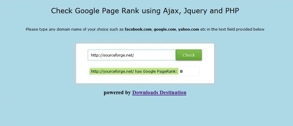 Descărcați instrumentul web sau aplicația web Verificați Google Pagerank PHP