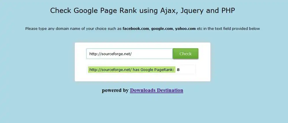 دانلود ابزار وب یا برنامه وب Google Pagerank PHP را بررسی کنید