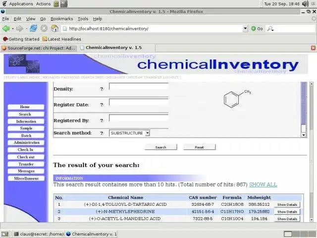 Faça o download da ferramenta da Web ou do aplicativo da Web químicoInventory