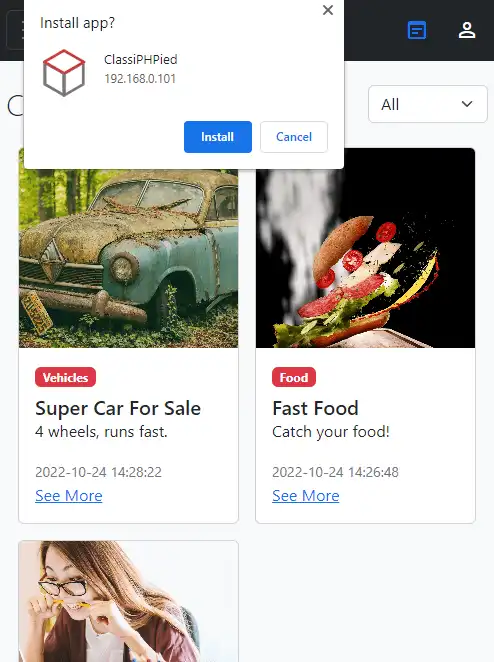 Download web tool or web app ClassiPHPied - PHP Classified Ads