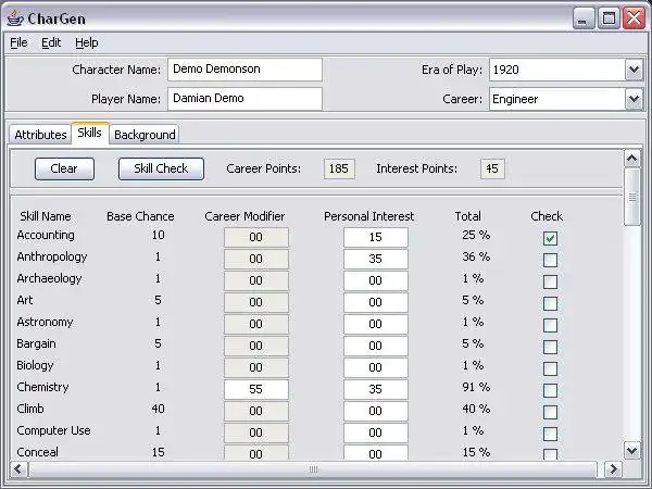 Download web tool or web app CoC CharGen to run in Windows online over Linux online