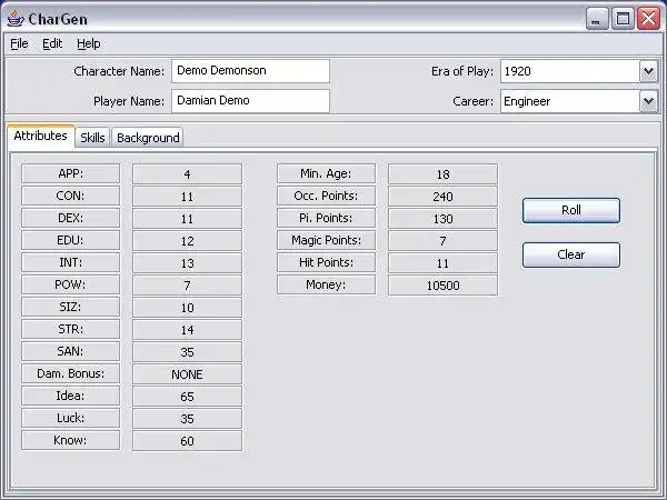 Download web tool or web app CoC CharGen to run in Windows online over Linux online