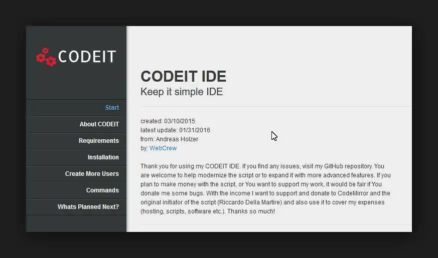 Загрузите веб-инструмент или веб-приложение CODEIT-IDE