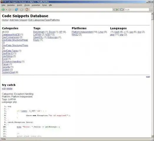 Download web tool or web app Code Snippets Database