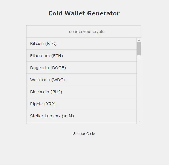 Download web tool or web app Cold Wallet Generator