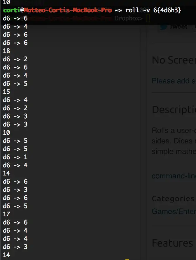 Download web tool or web app command-line dice roller to run in Linux online