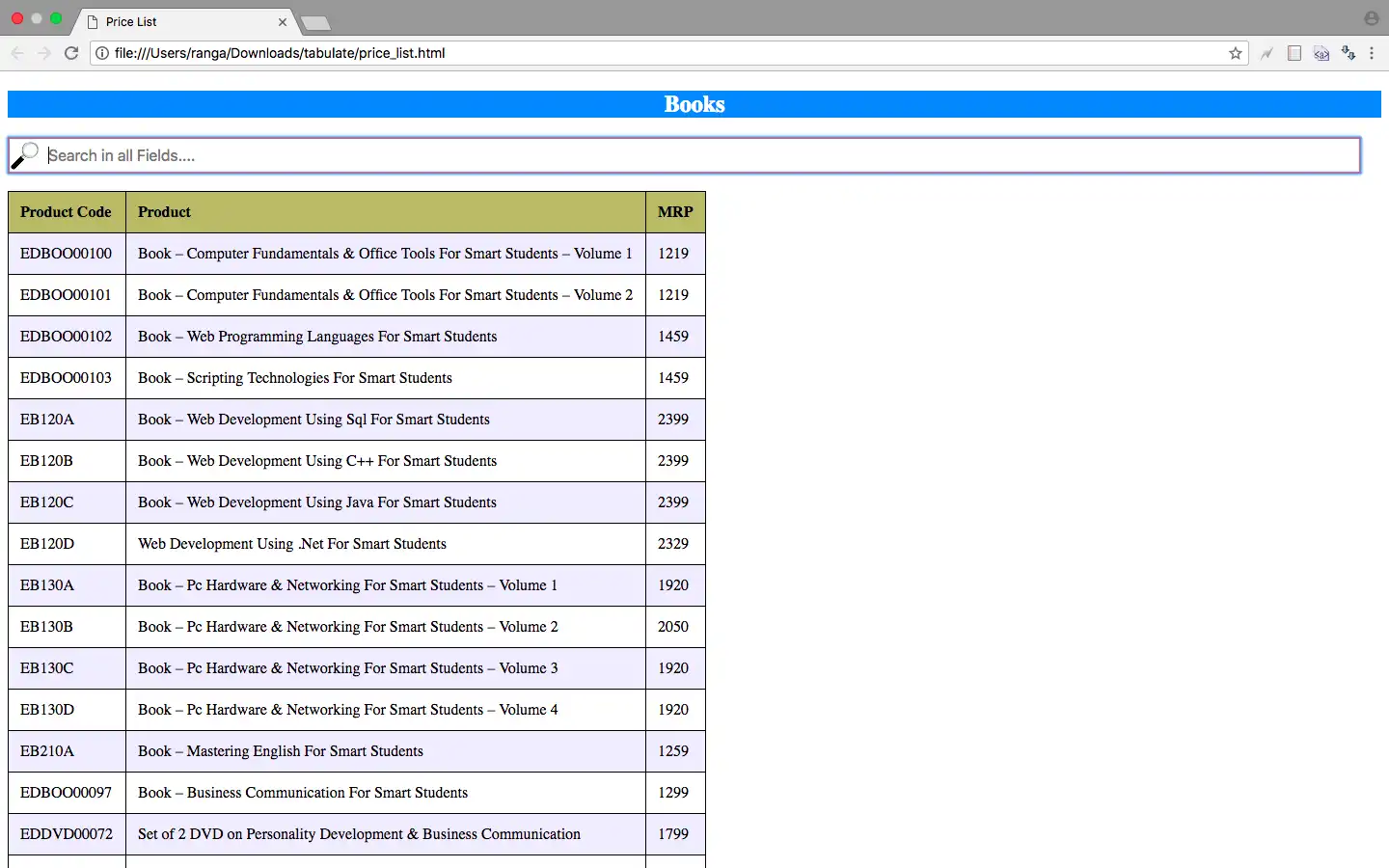 Scarica lo strumento web o l'app web command-output-to-html-table