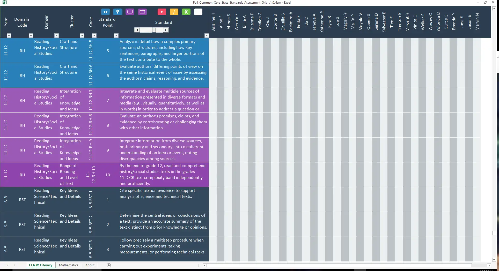 Download web tool or web app Common Core Interactive Assessment Grid