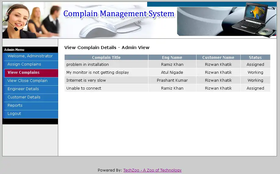 Download web tool or web app Complain Management System