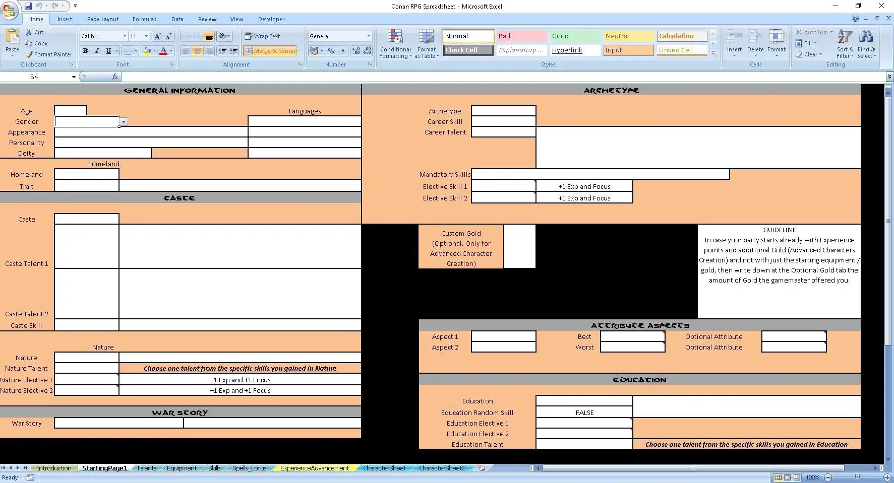 Téléchargez l'outil Web ou l'application Web Conan RPG 2D20 Spreadsheet pour l'exécuter sous Linux en ligne