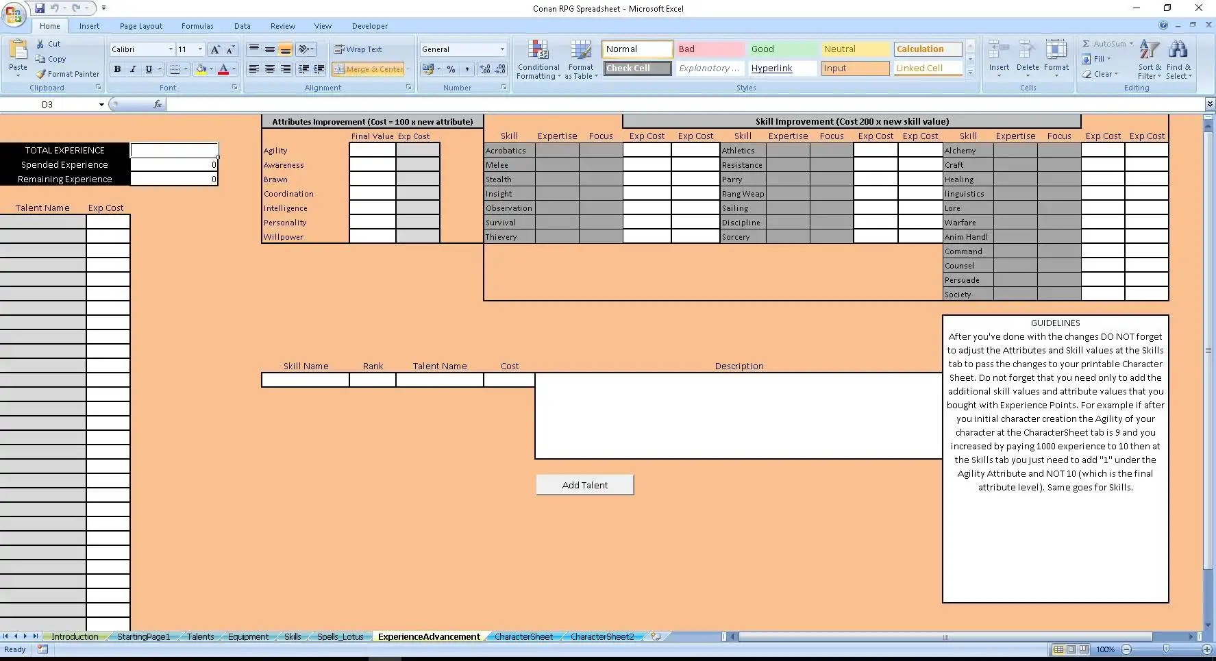 Téléchargez l'outil Web ou l'application Web Conan RPG 2D20 Spreadsheet pour l'exécuter sous Linux en ligne