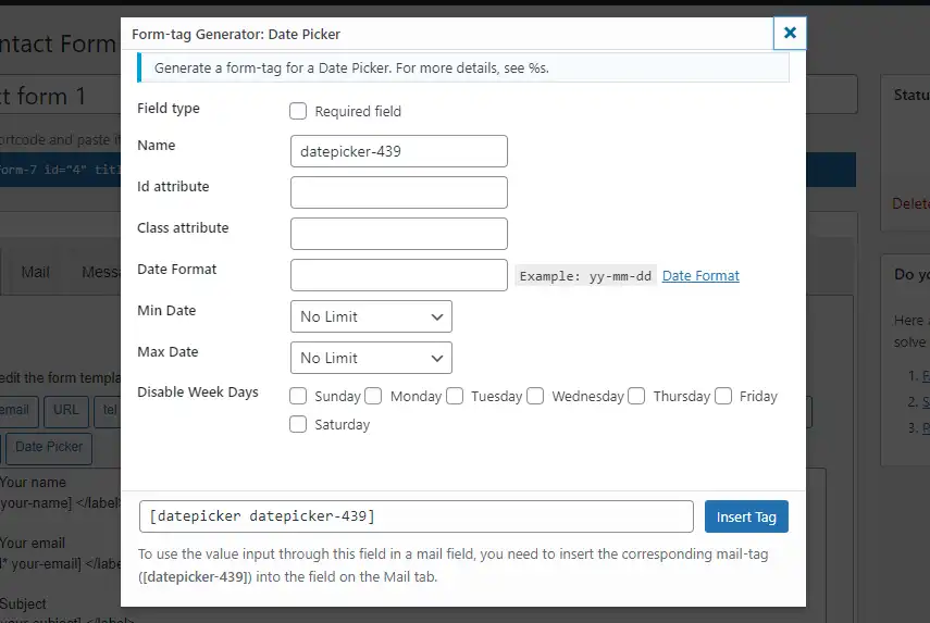 Download web tool or web app Contact Form 7 Datepicker