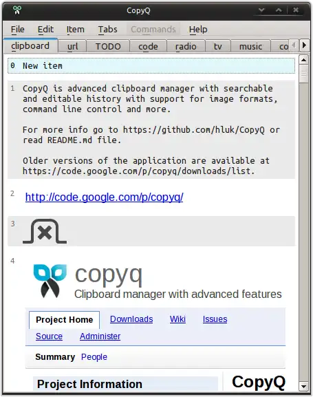 Завантажте веб-інструмент або веб-програму CopyQ
