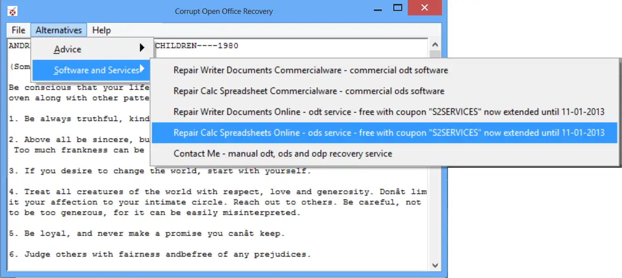 Download web tool or web app Corrupt Open Office Recovery