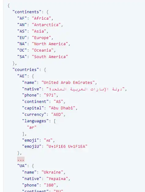 Baixar ferramenta da web ou aplicativo da web Dados de países, idiomas e continentes