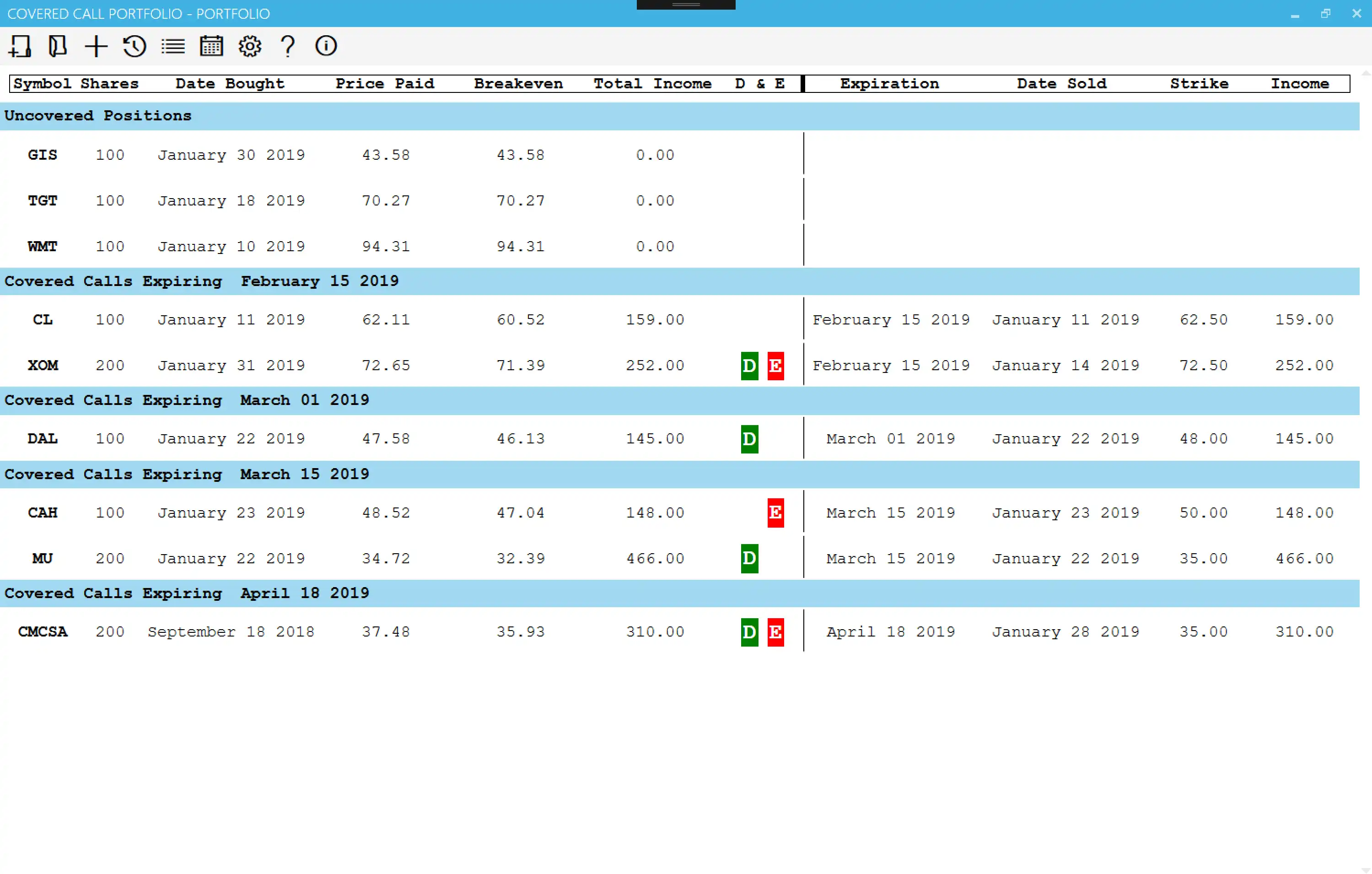 웹 도구 또는 웹 앱 다운로드 Covered Call Portfolio