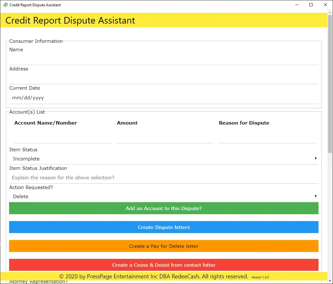 Download web tool or web app Credit Report Agency Dispute