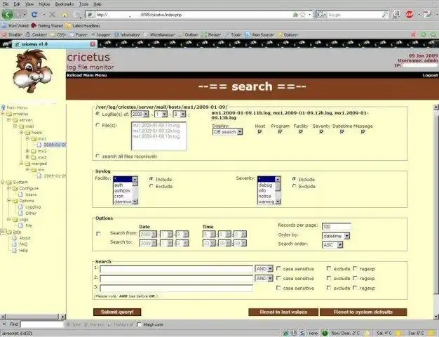 Download web tool or web app cricetus log file search