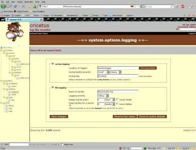 Download web tool or web app cricetus log file search